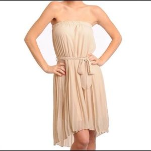 Beige Strapless Ruched Dress